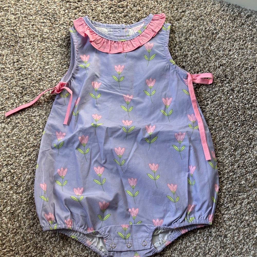 Lavender Tulip Romper with Pink Accents
